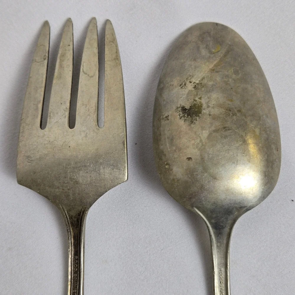 Serving Spoon & Fork, Rogers Nickel Silver Spoon, R.C.C.O Bouquet Plate Fork Vtg